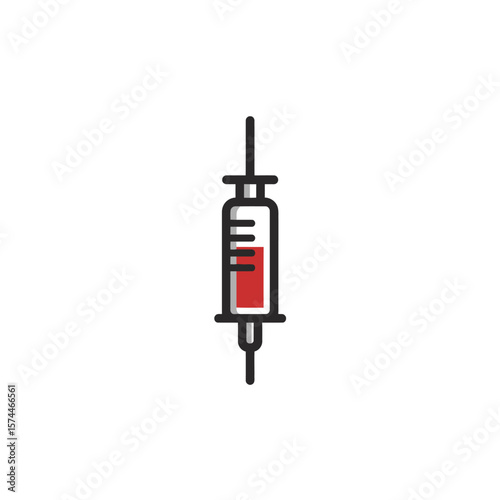 Filled syringe injects vaccine on white backdrop illustration