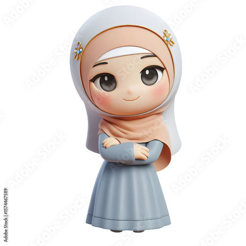 3d render muslim woman cartoon illustration isolated on white background