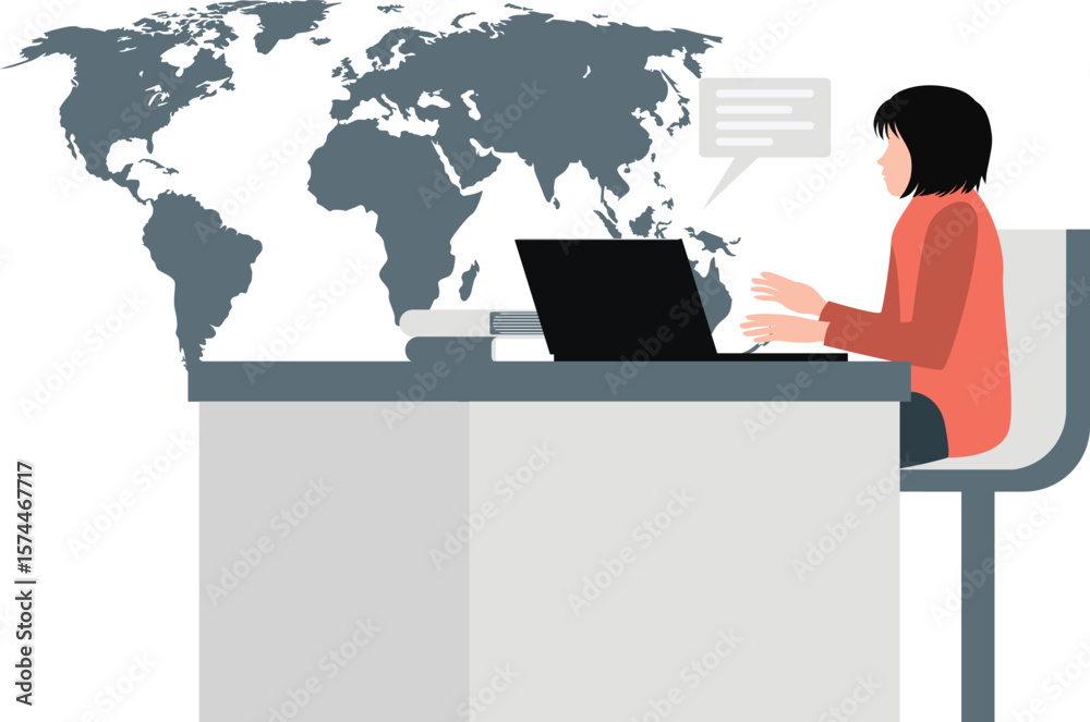 Fototapeta premium The girl is texting on laptop