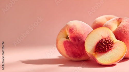 Fresh ripe peaches on pink background a healthy and delicious summer fruit