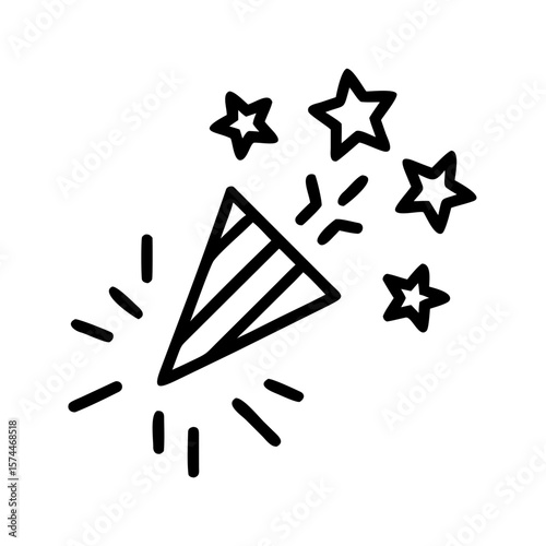 Celebration party popper with stars vector icon design for festive events and special occasions with confetti