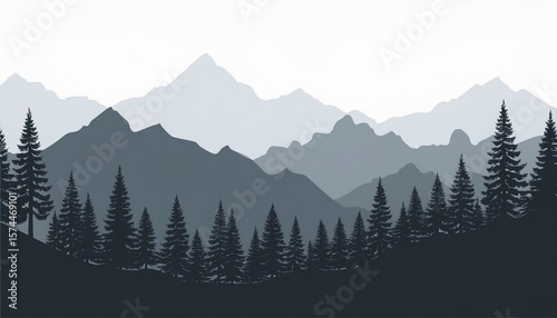 silhouette mountain range and forest isolated on white background design