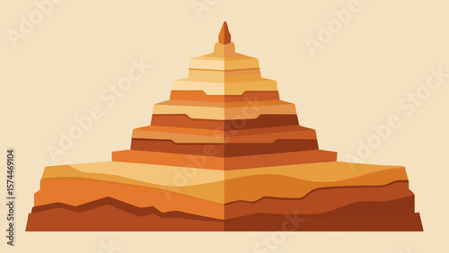 A tall, brown building with a pointed top. The building is surrounded by a desert landscape. The image has a sense of mystery and awe, as the viewer is left to imagine the history