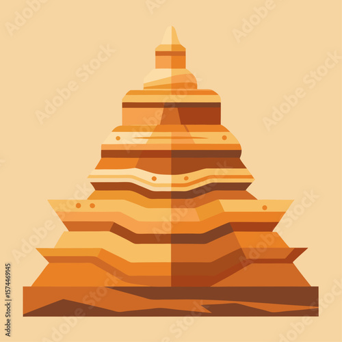 A tall, brown building with a pointed top. The building is surrounded by a desert landscape. The image has a sense of mystery and awe, as the viewer is left to imagine the history