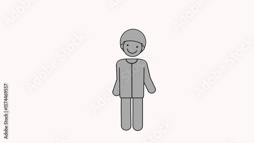 Minimal loop animation of a smiling boy with short hair – cartoon-style character in grey tones on transparent background. Perfect for themes like childhood, school life, or everyday situations.