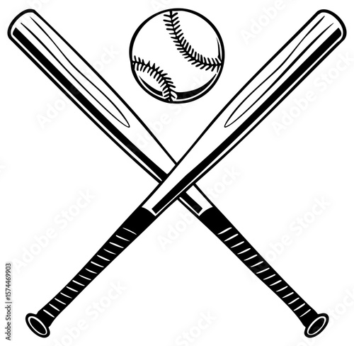 Crossed baseball bats and baseball icon 