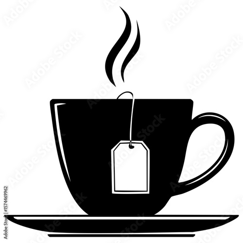 Cup of hot tea icon in black, isolated 