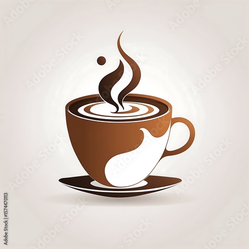 Vector icon Coffee cup with steam shaped like semicolons ; ;, flat brownwhite, isolated on white.