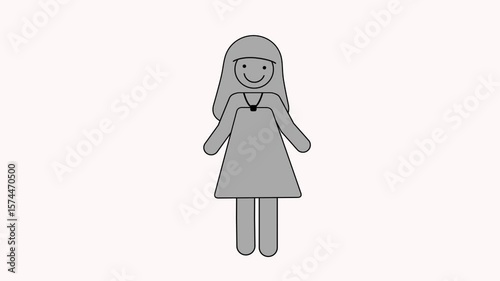 Minimal loop animation of a smiling young woman with long hair – cartoon-style in grey tones on transparent background. Ideal for topics like youth, friendliness, daily life or education.