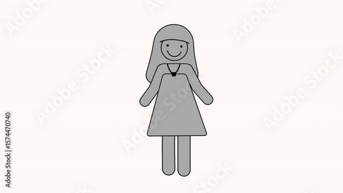 Minimal loop animation of a smiling young woman with long hair – cartoon-style in grey tones on transparent background. Ideal for topics like youth, friendliness, daily life or education.