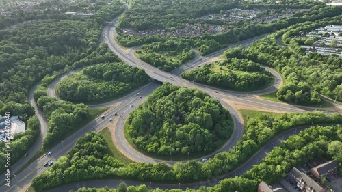 Suburban Transportation Junction Surrounded by Lush Trees
