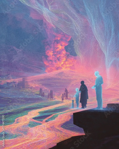 AI in disaster response with real-time AI in disaster response mapping and AI in disaster response for emergency rescue coordination Surreal landscape depicting emotional exploration.