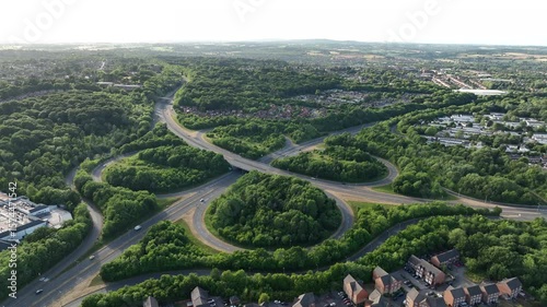Elevated View of Green Motorway Junction Wrapped in Trees