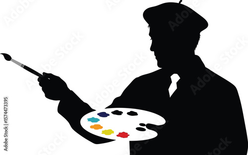 A silhouette of an artist holding a palette and brush, ready to create a masterpiece