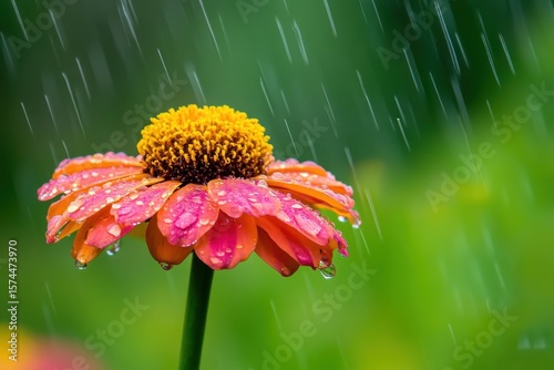 Raindrops on a vibrant flower nature scene close-up photography outdoor serenity ground level view beauty of nature