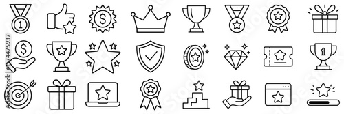 Achievement and Reward Icon Set Line Art Vector Illustrations Success Concepts and Badges Graphic