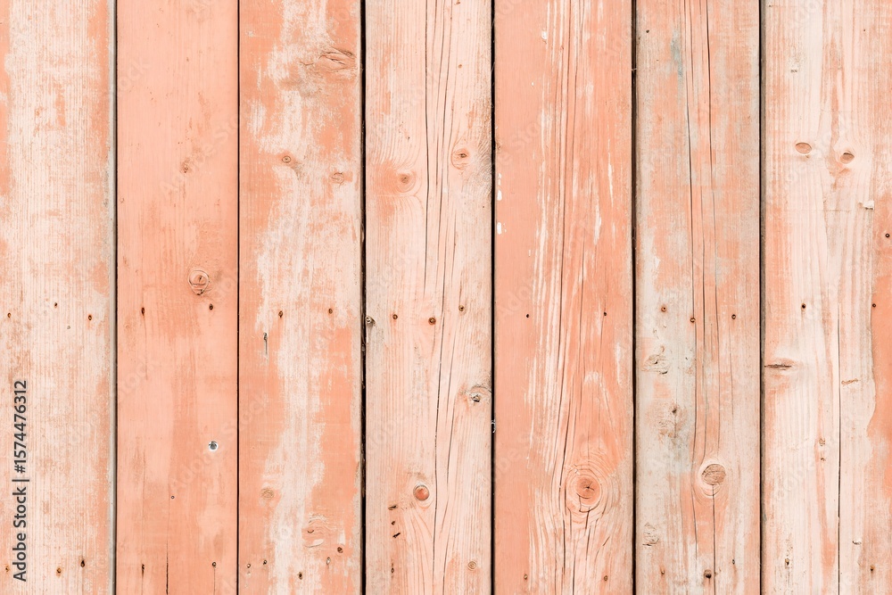 Fototapeta premium Peach Pink Painted Wooden Fence Background Texture