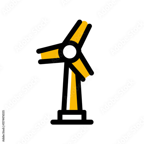 Stylized wind turbine generates power isolated illustration