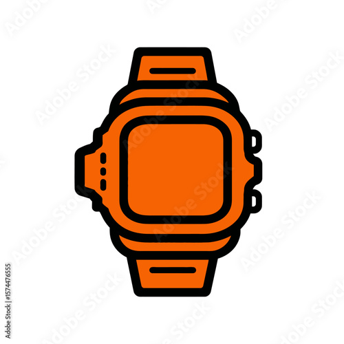 Orange smartwatch displays time icon style isolated