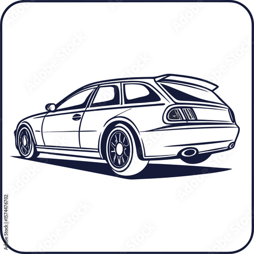 A flat vector icon of a sedan style car, side view, minimal and sleek lines, centered in a square frame.