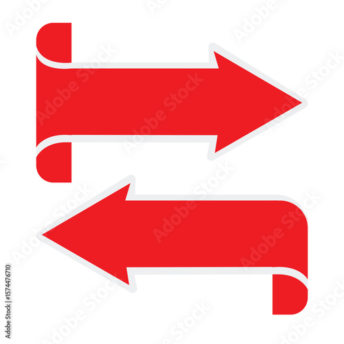 Red and white arrow set for web design elements like banners, tags, and business labels, featuring origami-style paper ribbon illustrations