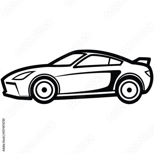 Sleek modern sports car side view silhouette with dynamic lines and spoiler