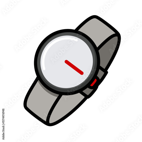 Round watch shows time isolated white background minimalistic