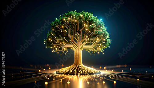 Golden Circuit Tree with Digital Growth.