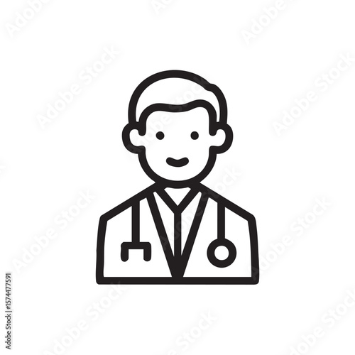  An icon depicting a happy doctor with a stethoscope.