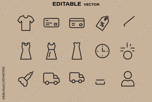 Collection of simple line icons representing shopping retail services and activities on a neutral background