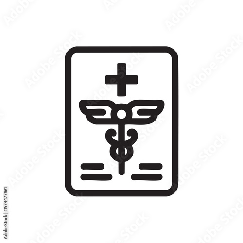 Medical symbol of caduceus with a cross on a document.