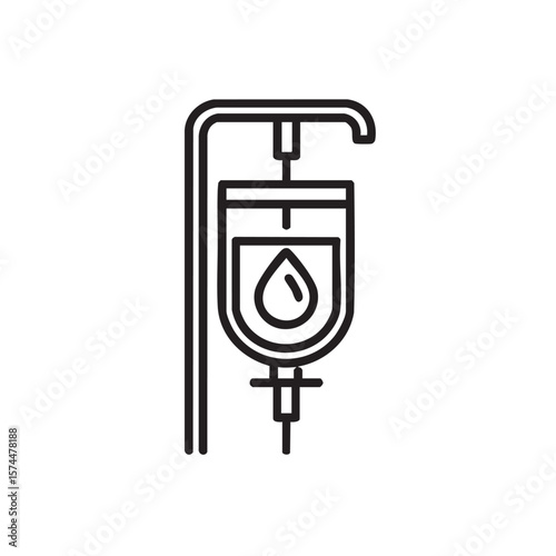 An IV bag hanging on a stand with a drop inside.