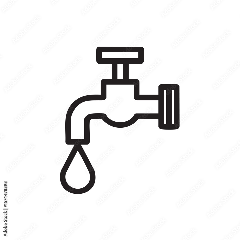 A black and white outline icon of a dripping water faucet. A black and white outline icon of a dripping water faucet.