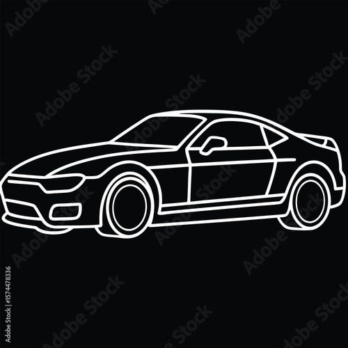 Modern sports car side view outline graphic silhouette