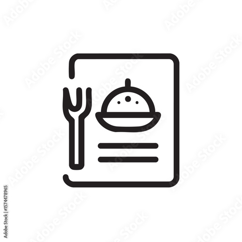 A simple outline icon of a restaurant menu with a covered dish.