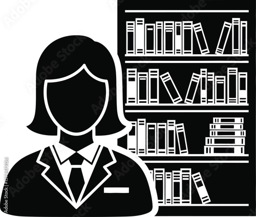 A woman stands in front of a bookshelf filled with books, ready to share her knowledge