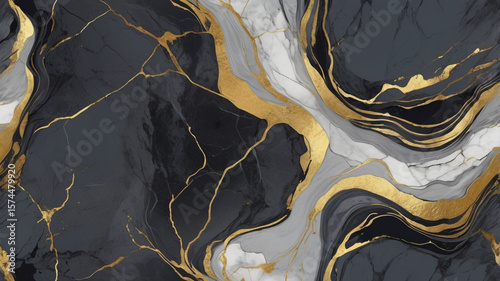 Elegant abstract marble texture with gold veins in dark gray and white tones