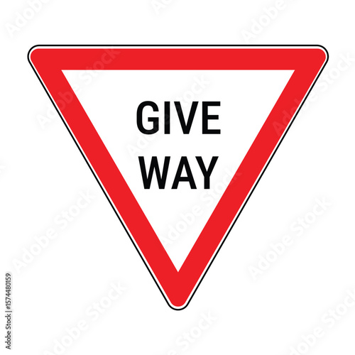 Give Way Sign with Black Text and Red Border White Triangle Road Safety Vector for Australia