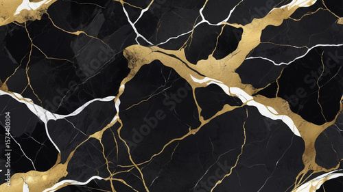Elegant black marble texture with golden veins and white accents luxurious design element