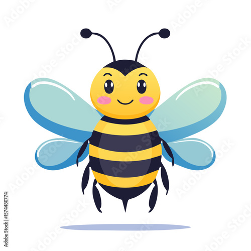 Cute Cartoon Bumble Bee Iso...