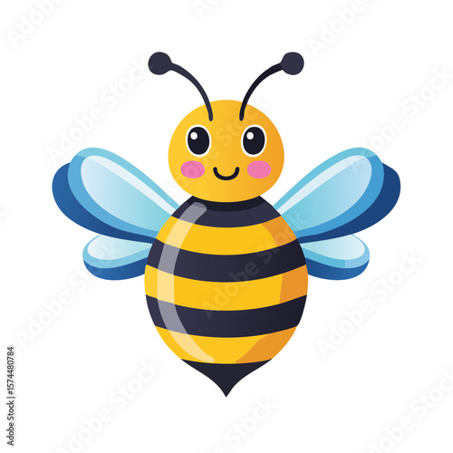 Cute Cartoon Bumble Bee Iso...