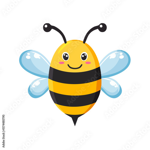 Cute Cartoon Bumble Bee Iso...