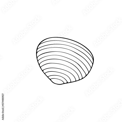Black outline seashell icon. Clip art, simple illustration of marine shell in doodle style. Aquatic creature in ocean. Suitable for summer design, kids activity or educational materials