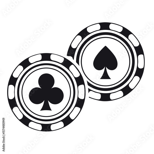Poker chips silhouette with spade and club symbols isolated on white background