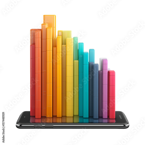 Colorful data visualization on smartphone screen business concept isolated on transparent background 
