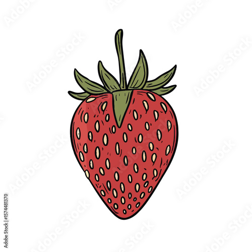 Vibrant HandDrawn Strawberry with Detailed Seeds and Leaves (3)