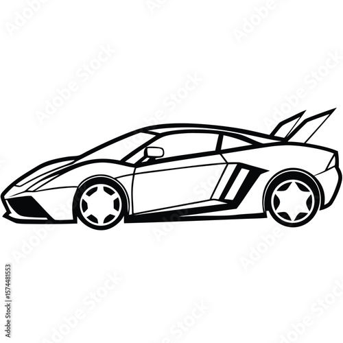 Sleek modern sports car design with sharp lines and spoiler silhouette