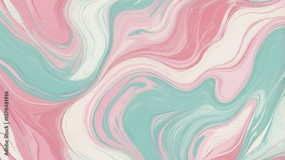 Obraz premium Pastel marble swirl background with gentle pink teal and white color flowing texture