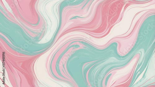 Pastel marble swirl background with gentle pink teal and white color flowing texture