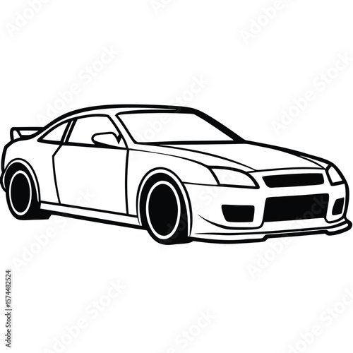 Stylized sport car silhouette with spoiler and custom wheels